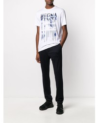 T-shirt girocollo stampata bianca e blu scuro di Z Zegna