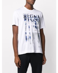 T-shirt girocollo stampata bianca e blu scuro di Z Zegna