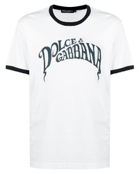 T-shirt girocollo stampata bianca e blu scuro di Dolce & Gabbana