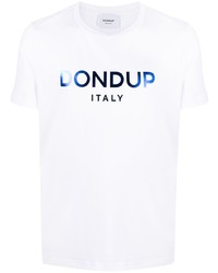 T-shirt girocollo stampata bianca e blu scuro di Dondup