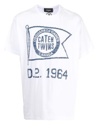 T-shirt girocollo stampata bianca e blu scuro di DSQUARED2
