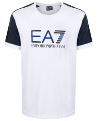 T-shirt girocollo stampata bianca e blu scuro di Ea7 Emporio Armani