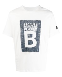 T-shirt girocollo stampata bianca e blu scuro di ECOALF