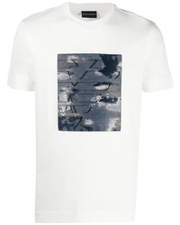 T-shirt girocollo stampata bianca e blu scuro di Emporio Armani