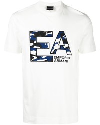 T-shirt girocollo stampata bianca e blu scuro di Emporio Armani