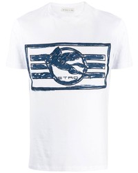 T-shirt girocollo stampata bianca e blu scuro di Etro