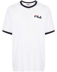 T-shirt girocollo stampata bianca e blu scuro di Fila