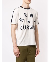 T-shirt girocollo stampata bianca e blu scuro di Kent & Curwen