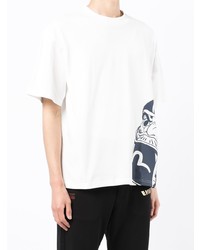 T-shirt girocollo stampata bianca e blu scuro di Evisu