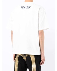 T-shirt girocollo stampata bianca e blu scuro di Evisu