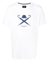 T-shirt girocollo stampata bianca e blu scuro di Hackett