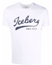 T-shirt girocollo stampata bianca e blu scuro di Iceberg