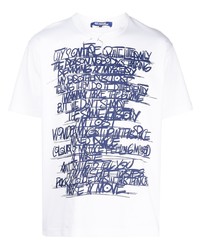 T-shirt girocollo stampata bianca e blu scuro di Junya Watanabe