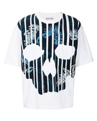 T-shirt girocollo stampata bianca e blu scuro di JUST IN XX