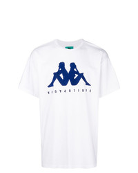 T-shirt girocollo stampata bianca e blu scuro di Kappa