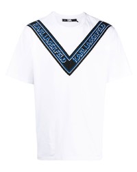 T-shirt girocollo stampata bianca e blu scuro di Karl Lagerfeld
