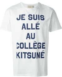 T-shirt girocollo stampata bianca e blu scuro di Kitsune