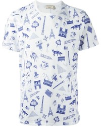 T-shirt girocollo stampata bianca e blu scuro di Kitsune