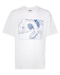 T-shirt girocollo stampata bianca e blu scuro di Koché