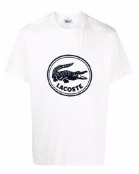 T-shirt girocollo stampata bianca e blu scuro di Lacoste
