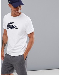 T-shirt girocollo stampata bianca e blu scuro di Lacoste Sport