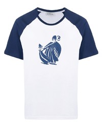 T-shirt girocollo stampata bianca e blu scuro di Lanvin