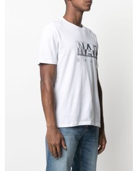 T-shirt girocollo stampata bianca e blu scuro di Napapijri