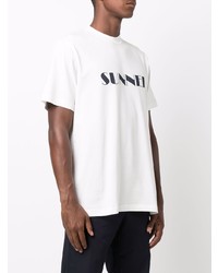 T-shirt girocollo stampata bianca e blu scuro di Sunnei