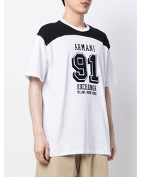 T-shirt girocollo stampata bianca e blu scuro di Armani Exchange