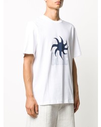 T-shirt girocollo stampata bianca e blu scuro di Oamc
