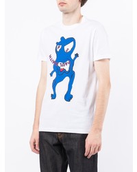 T-shirt girocollo stampata bianca e blu scuro di PS Paul Smith