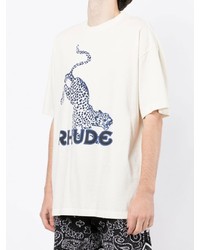 T-shirt girocollo stampata bianca e blu scuro di Rhude