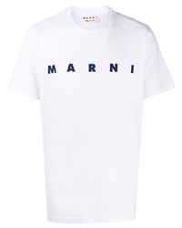 T-shirt girocollo stampata bianca e blu scuro di Marni