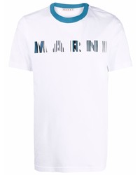 T-shirt girocollo stampata bianca e blu scuro di Marni