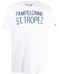 T-shirt girocollo stampata bianca e blu scuro di MC2 Saint Barth
