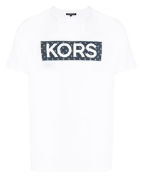 T-shirt girocollo stampata bianca e blu scuro di Michael Kors