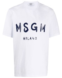 T-shirt girocollo stampata bianca e blu scuro di MSGM