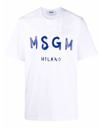 T-shirt girocollo stampata bianca e blu scuro di MSGM