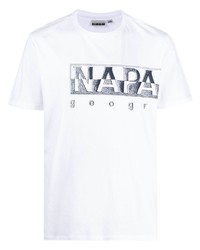 T-shirt girocollo stampata bianca e blu scuro di Napapijri