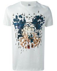 T-shirt girocollo stampata bianca e blu scuro di Neil Barrett
