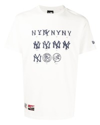 T-shirt girocollo stampata bianca e blu scuro di New Era Cap