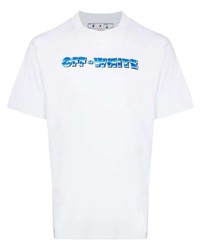 T-shirt girocollo stampata bianca e blu scuro di Off-White