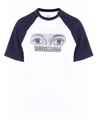 T-shirt girocollo stampata bianca e blu scuro di PACCBET