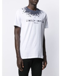 T-shirt girocollo stampata bianca e blu scuro di Frankie Morello
