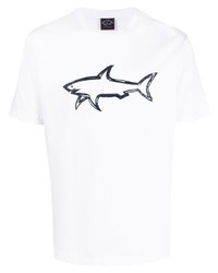 T-shirt girocollo stampata bianca e blu scuro di Paul & Shark