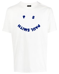 T-shirt girocollo stampata bianca e blu scuro di Paul Smith