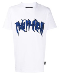 T-shirt girocollo stampata bianca e blu scuro di Philipp Plein