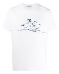 T-shirt girocollo stampata bianca e blu scuro di President’S