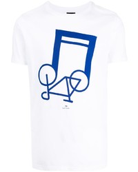 T-shirt girocollo stampata bianca e blu scuro di PS Paul Smith