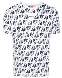 T-shirt girocollo stampata bianca e blu scuro di Raeburn